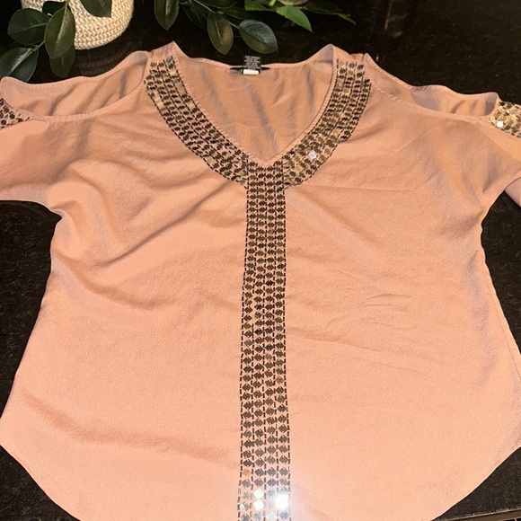 Moda Tops - Moda Blush Sequin Accent Blouse